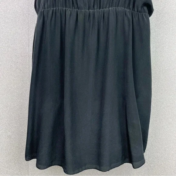 Rory Beca 100% Silk Romper Popover Mini Dress Plunging Cross Over V-Neck Black L - Picture 9 of 11